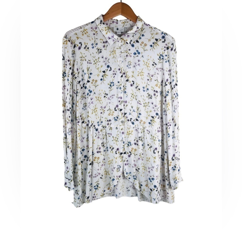 J. Jill Floral Peplum Buttondown Blouse Size L